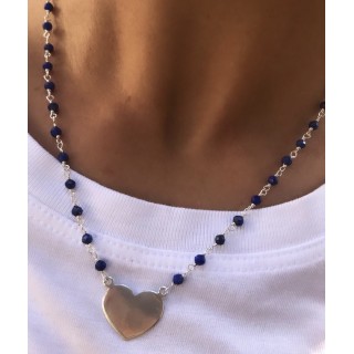 Colar loop coração  em prata feito a mão com lápis lazuli com 0,45 cm