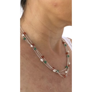 Colar conjunto trio de pedras naturais, ônix verde, pérola de água doce e cornalina