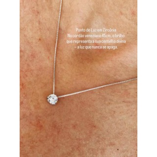 Colar ponto de luz zircônia na corrente veneziana em prata 45 cm